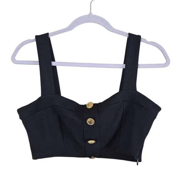 Zara Tops - Zara  Black Buttoned Ottoman Knit Crop Top Size Small